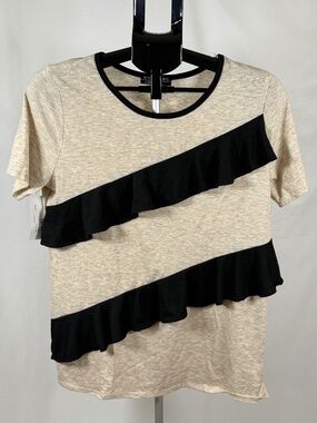 NWT Shop Basic USA Large Oatmeal Black Ruffle Knit Top